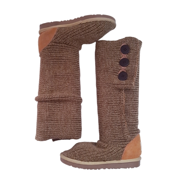 UGG Brown Tall Soft Knit Boots With Buttons - Picture 11 of 14